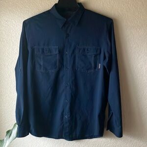 Columbia Antimicrobial Navy Blue Hiking Long Sleeves Button Down Shirt men's XL